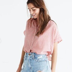 Madewell Women's Pink and White Shirt